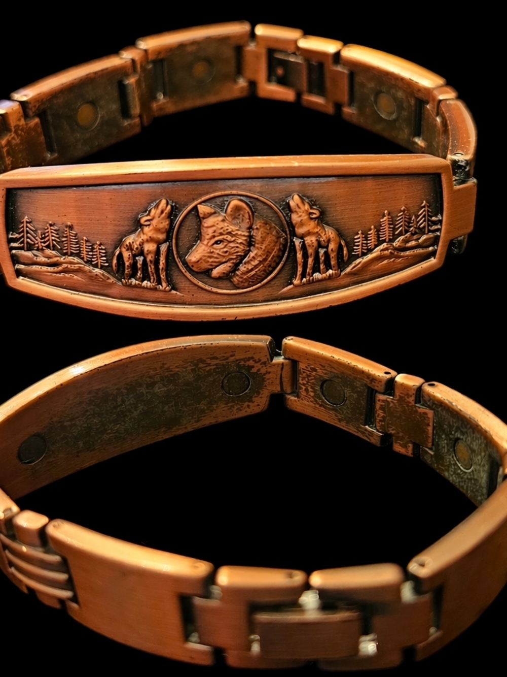 Source Unknown Copper Wolf Panel Link Bracelet